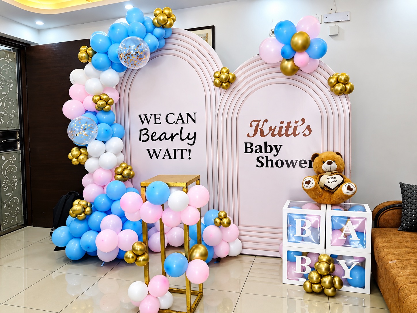Finished personalized baby shower backdrop