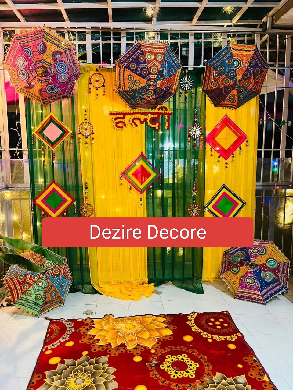 Completed yellow and green haldi backdrop